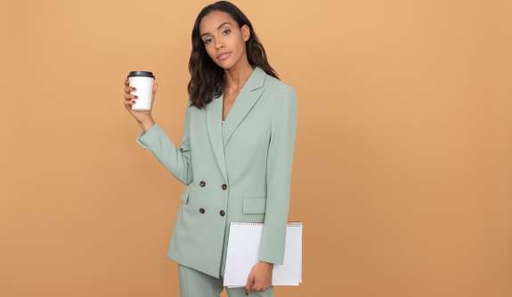 coffee to go business woman laptop 